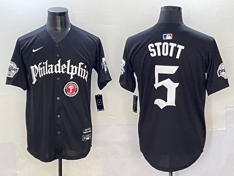 Men 2025 Philadelphia Phillies #5 Stott Black Seventh generation Joint Name Nike MLB Jersey style 7